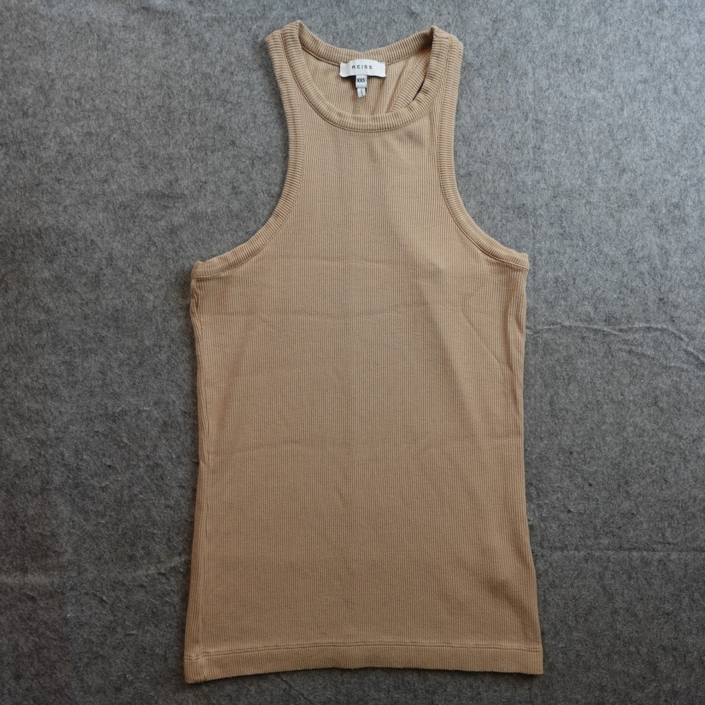 Reiss Top Womens XXS Tan Camel Mirabel Tank Ribbed Racer‎ Muscle Vest Knit